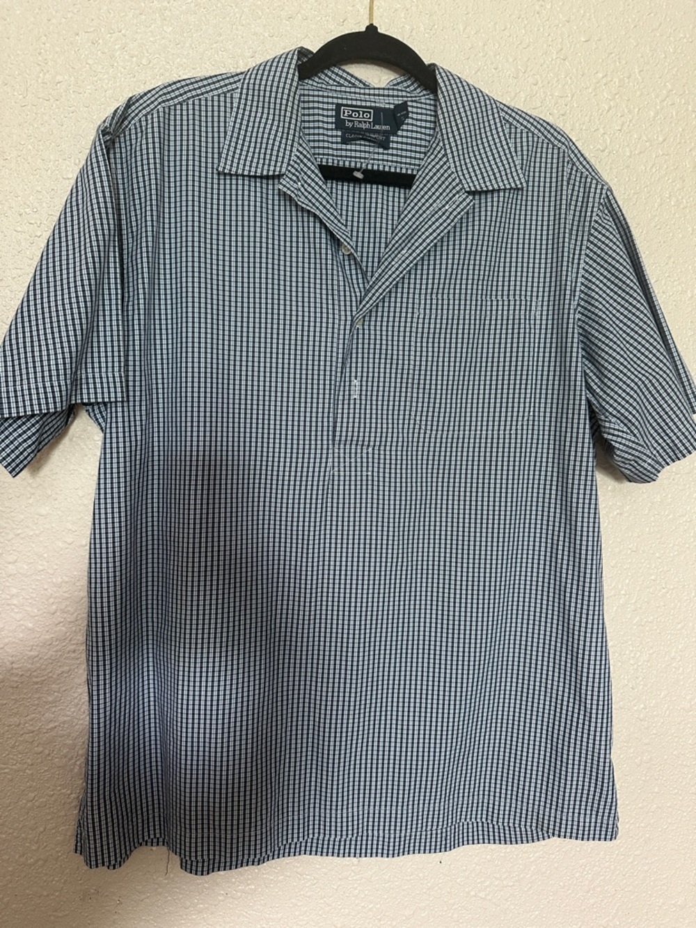 Polo by Ralph Lauren Blue and White Micro-Check Short-Sleeve Polo